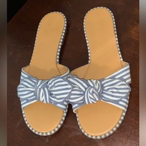 Coastal J. Crew blue & white striped bow slide sandals